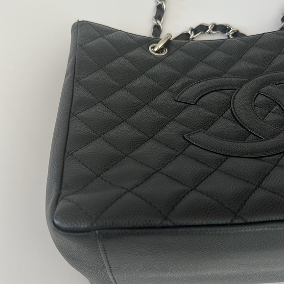 CHANEL GST  Silver Chain Black Caviar  Leather Quilted Shoulder Bag Tote - Picture 11 of 16